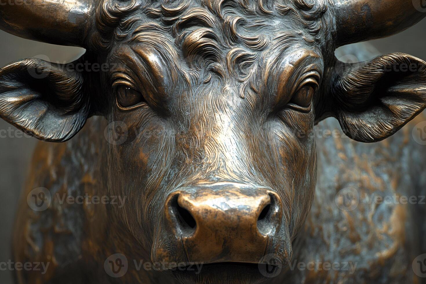 Charging Bull bronze sculpture representing aggressive financial optimism and prosperity in Wall Street, New York City photo