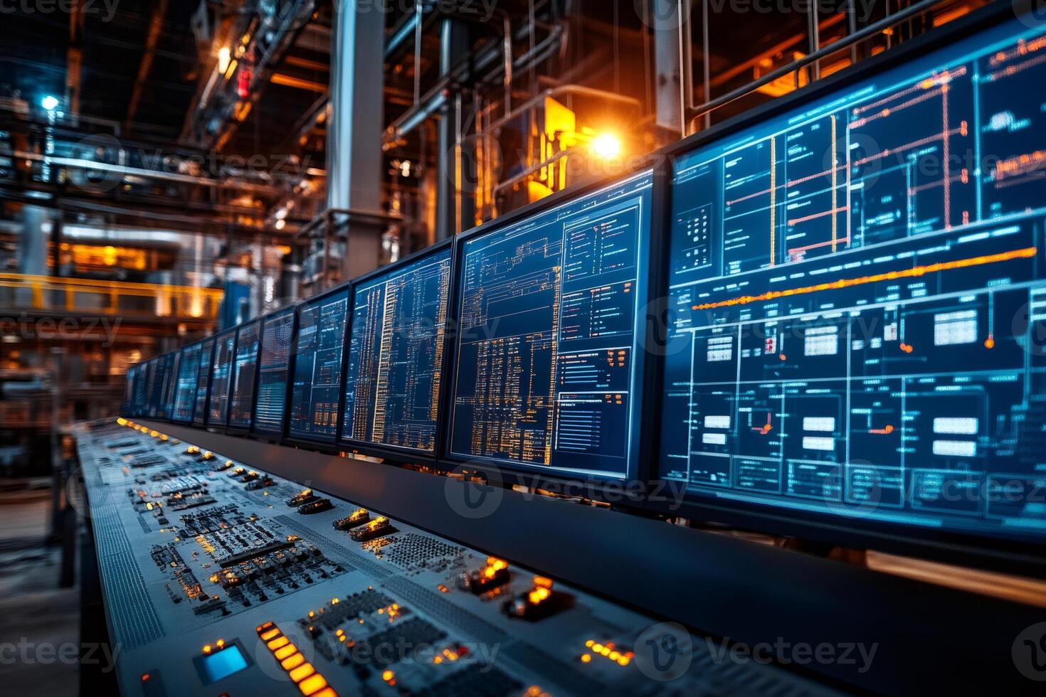 Control panel showing various information about production process in modern industrial factory photo