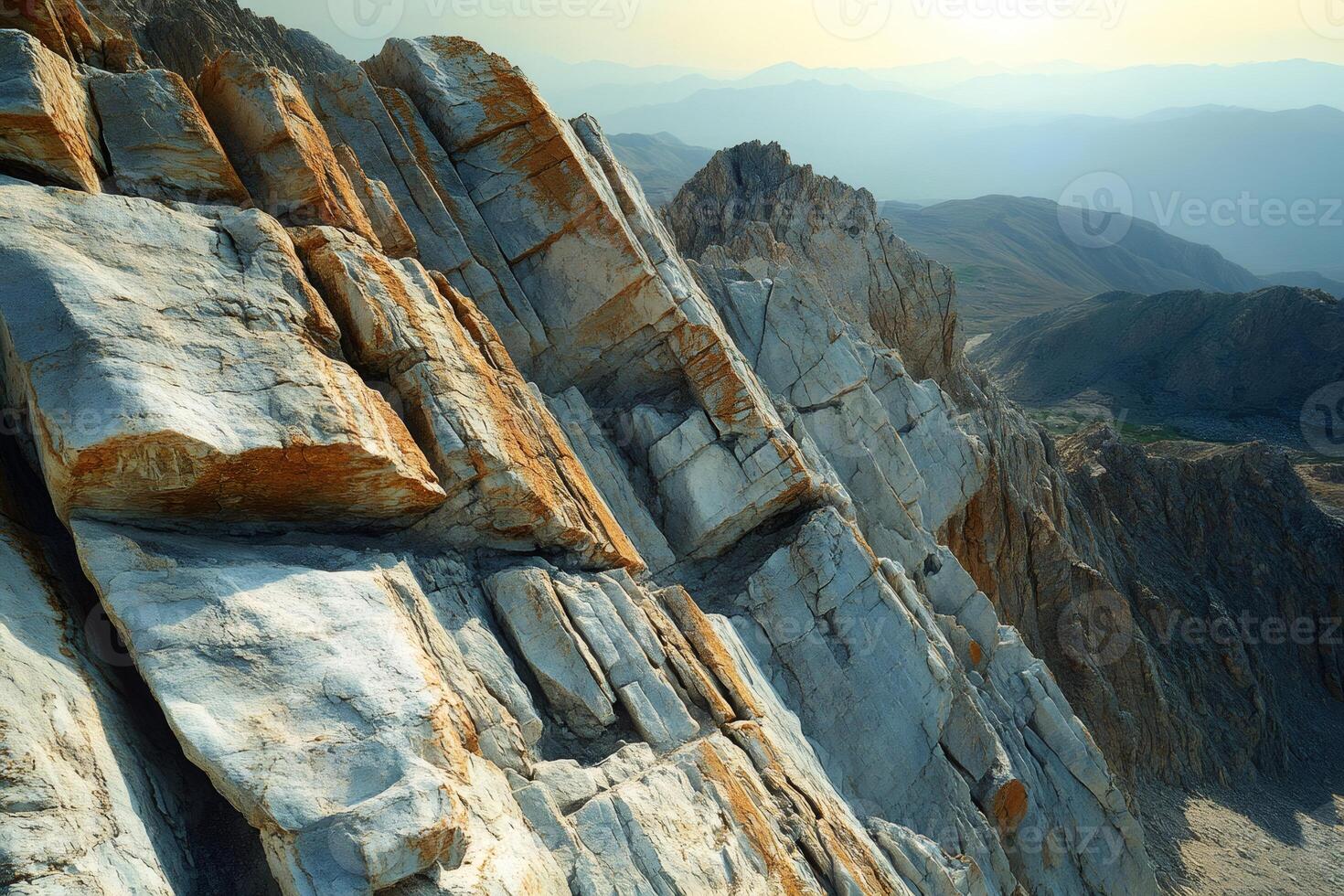 Sunlight illuminating rocky mountainside in the Sierra Nevada photo