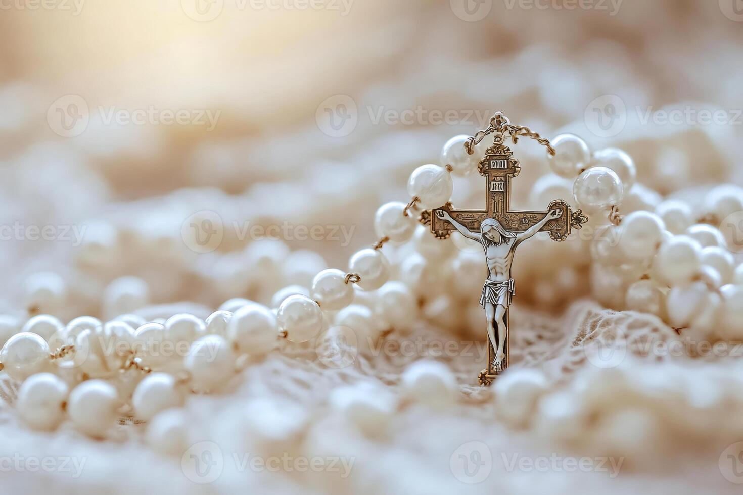 Elegant Rosary with Pearls and Crucifix Symbolizing Faith photo