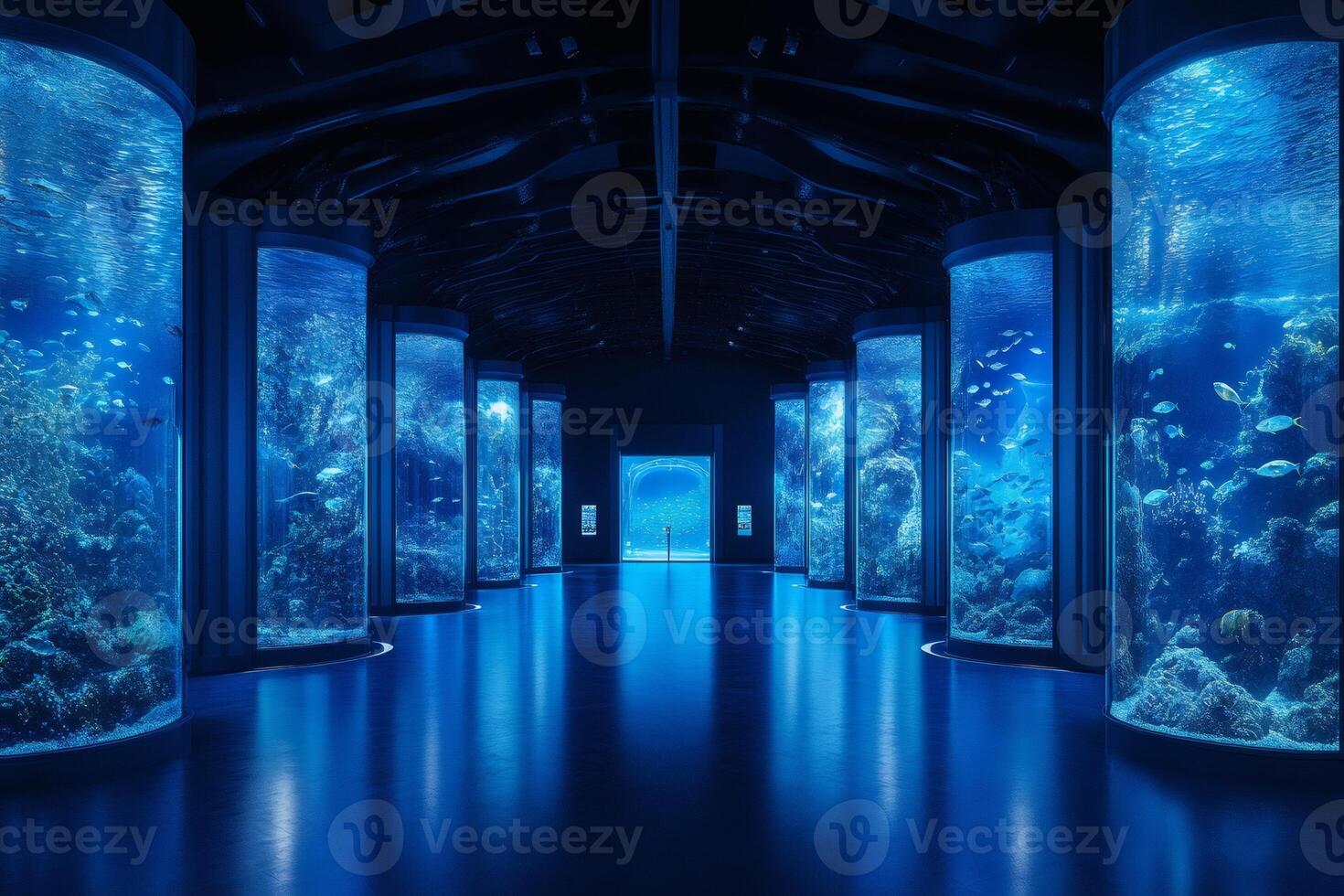 Stunning Underwater Tunnel Displaying Marine Life in Aquarium photo