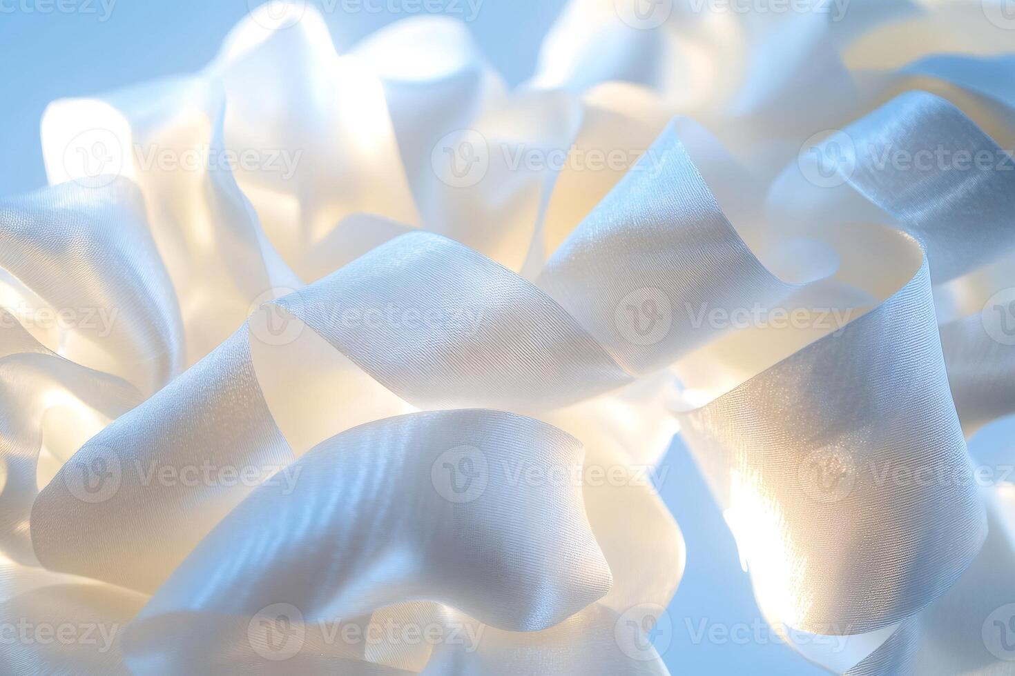 White ribbons creating abstract shapes flowing in the light photo