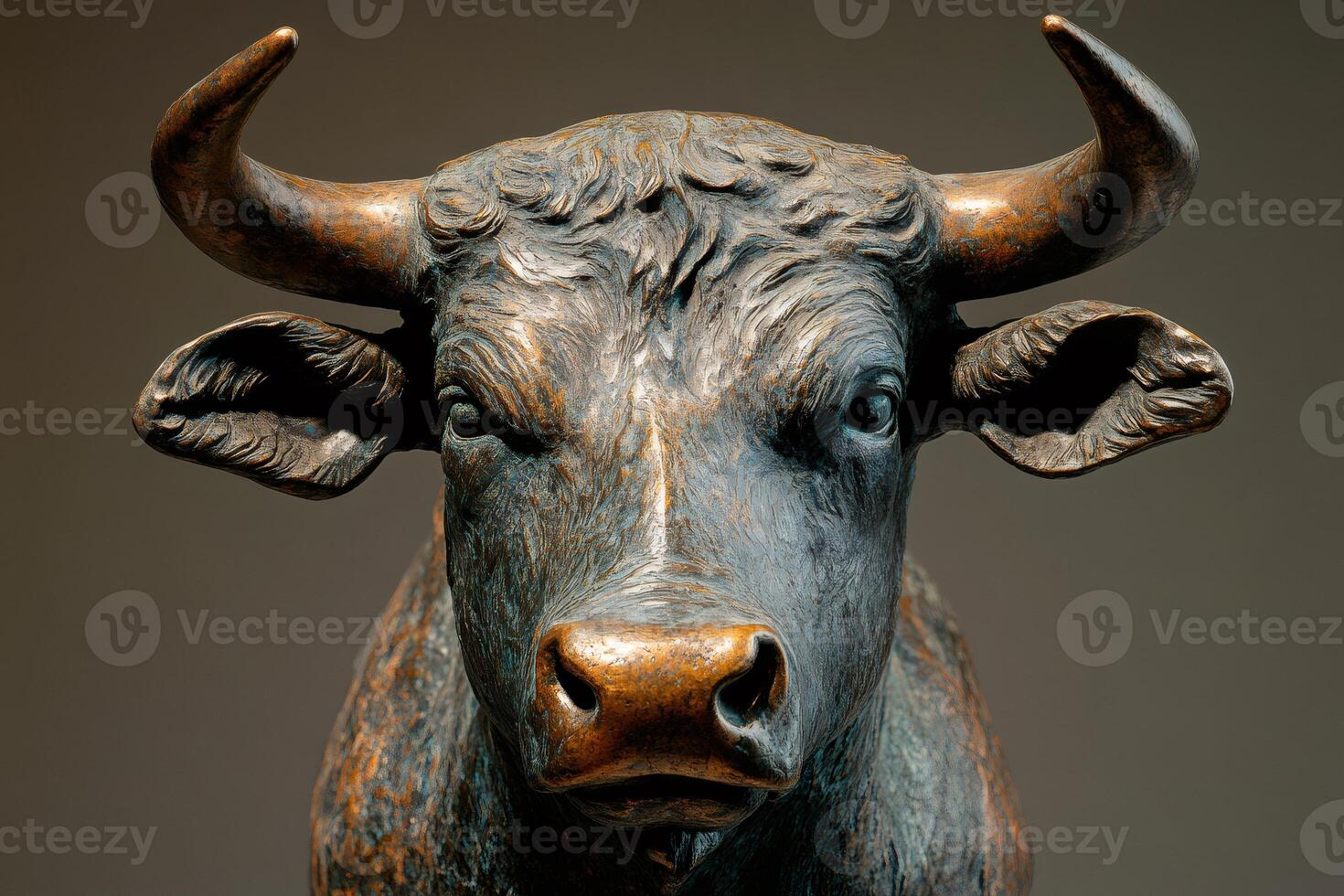 Bronze bull statue representing aggressive financial optimism and prosperity. photo