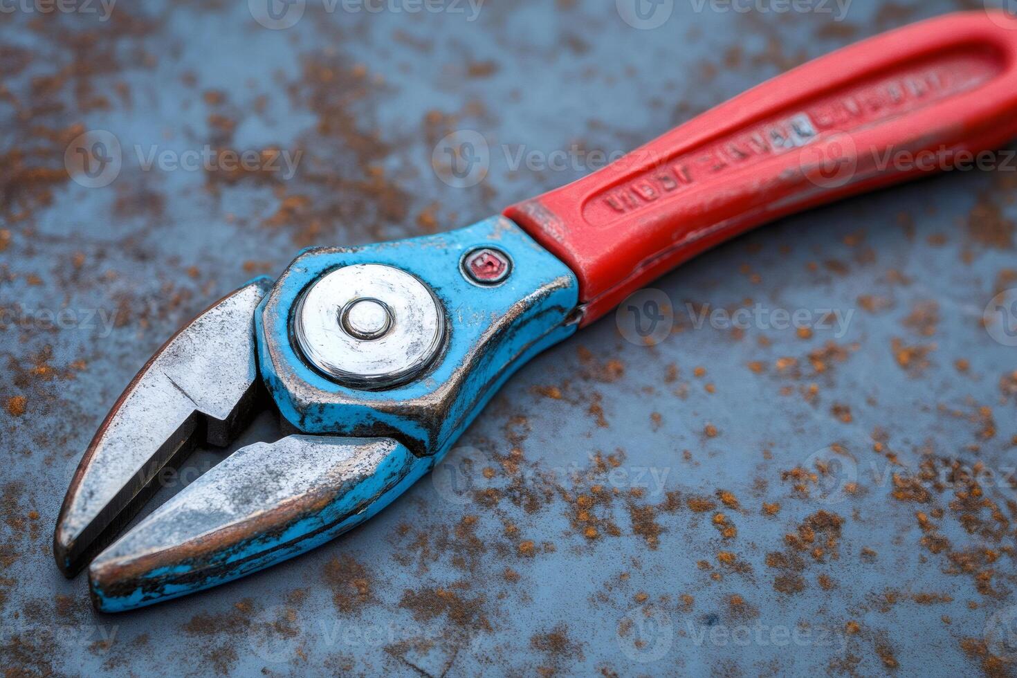 Vintage adjustable pliers on rusty metal surface photo
