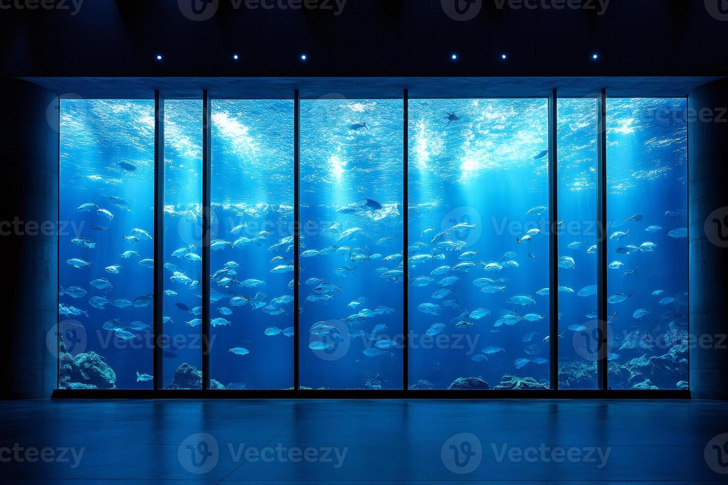 Majestic Underwater World Behind Glass Panels. photo