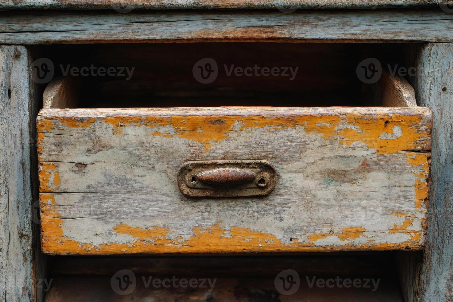 Weathered wooden drawer with rustic charm photo