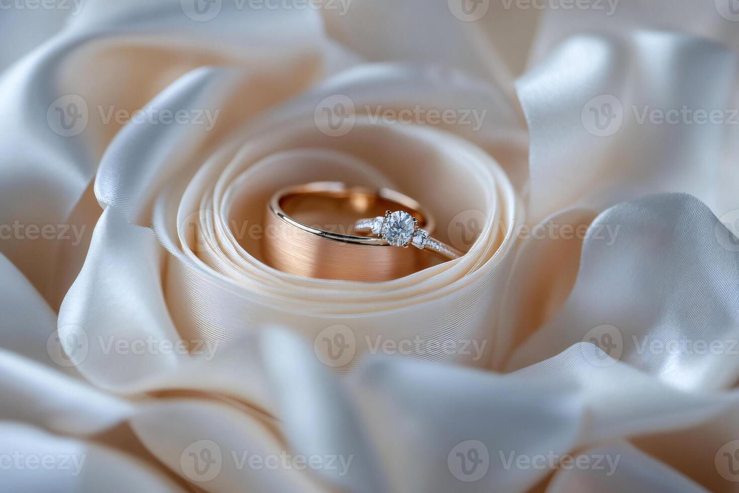 Elegant Wedding Rings Nestled in Silk Fabric photo