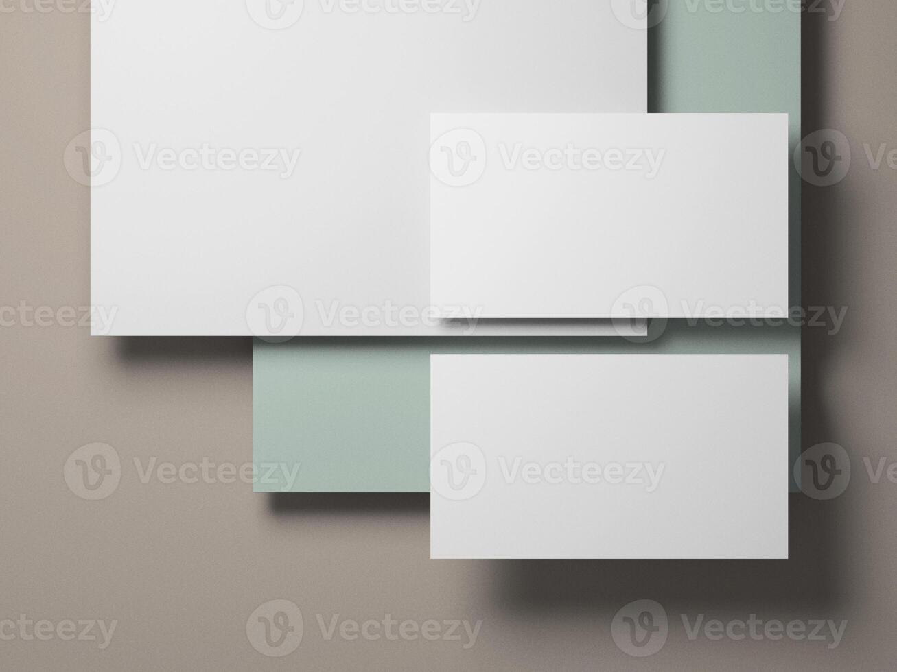 Clean and minimal business card mockup with soft pastel green and white layers, perfect for showcasing elegant branding designs. photo