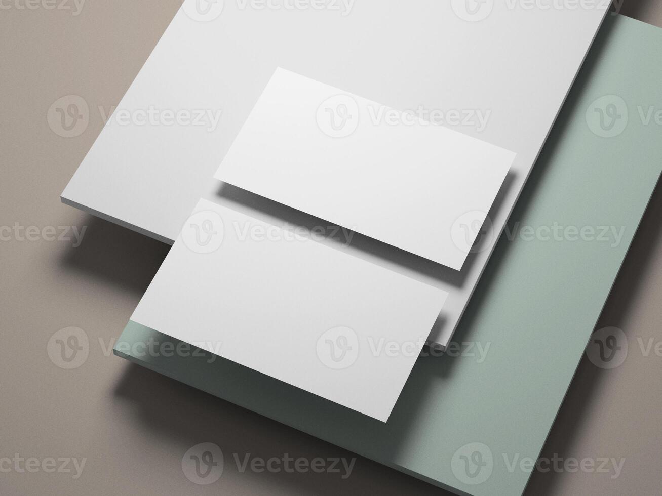Professional business card mockup placed over light pastel background layers. photo
