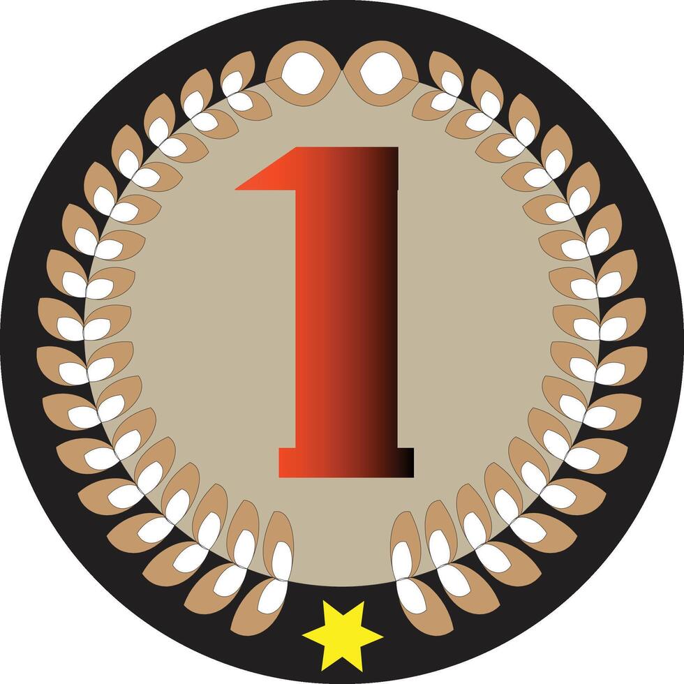 Number one badge with laurel wreath and yellow star vector
