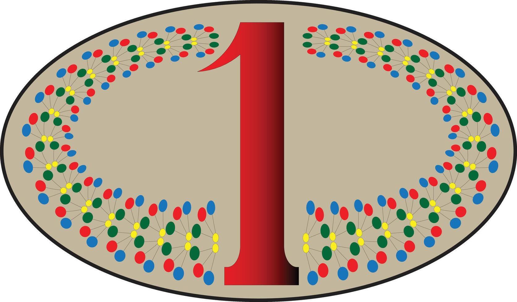 Oval composition with a red number 1 and colorful decorative elements vector