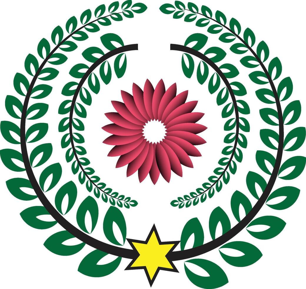 Elegant floral emblem with leafy wreath and star vector