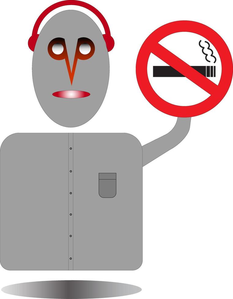 A man wearing headphones is pointing out a place where smoking is prohibited vector