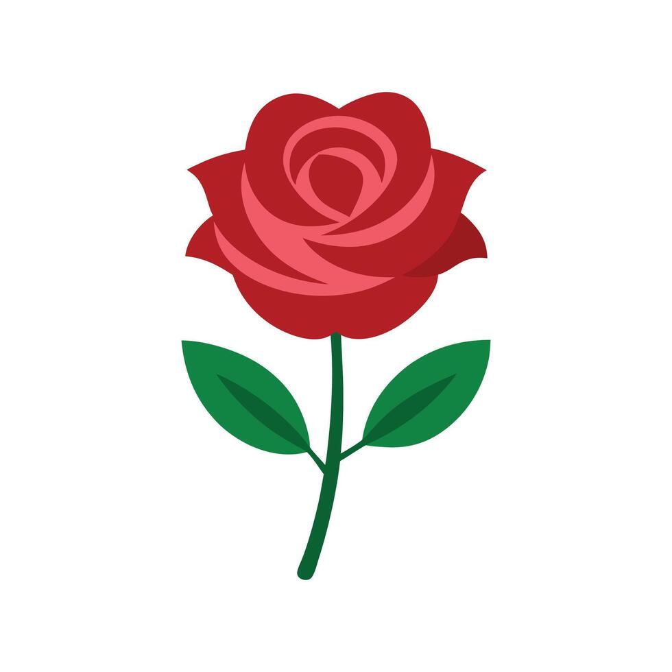 a rose with green leaves with flat illustration design vector