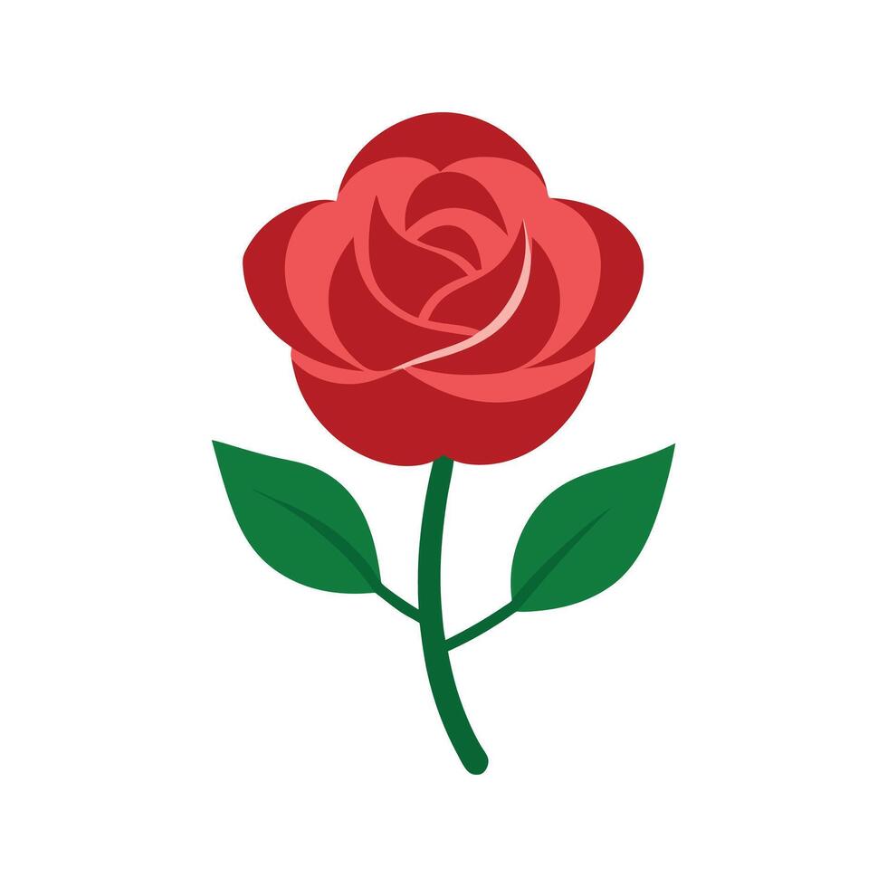 a rose with green leaves with flat illustration style vector