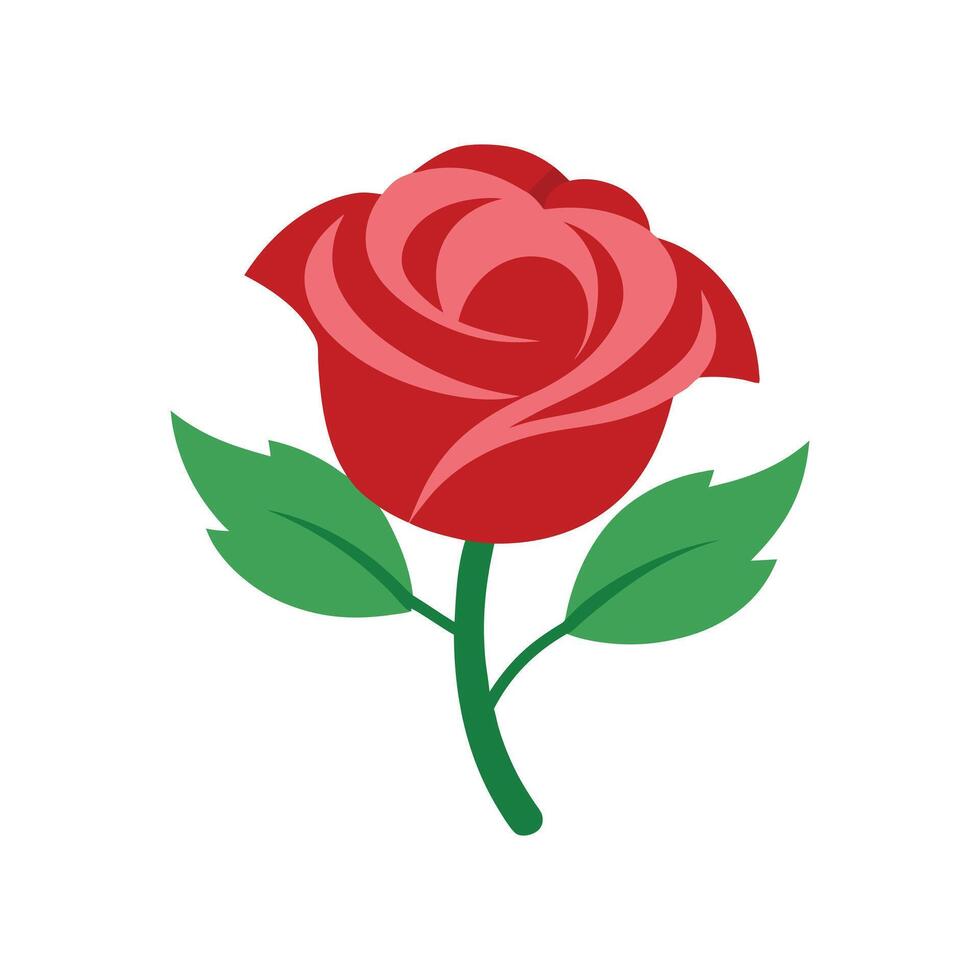 a rose with green leaves with flat illustration vector