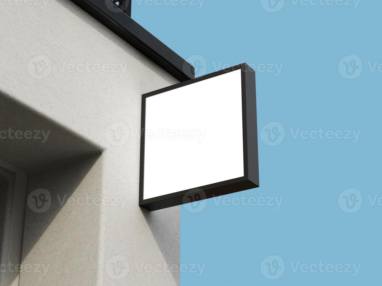 Contemporary logo sign mockup on a building wall with a sleek square frame, ideal for branding. photo
