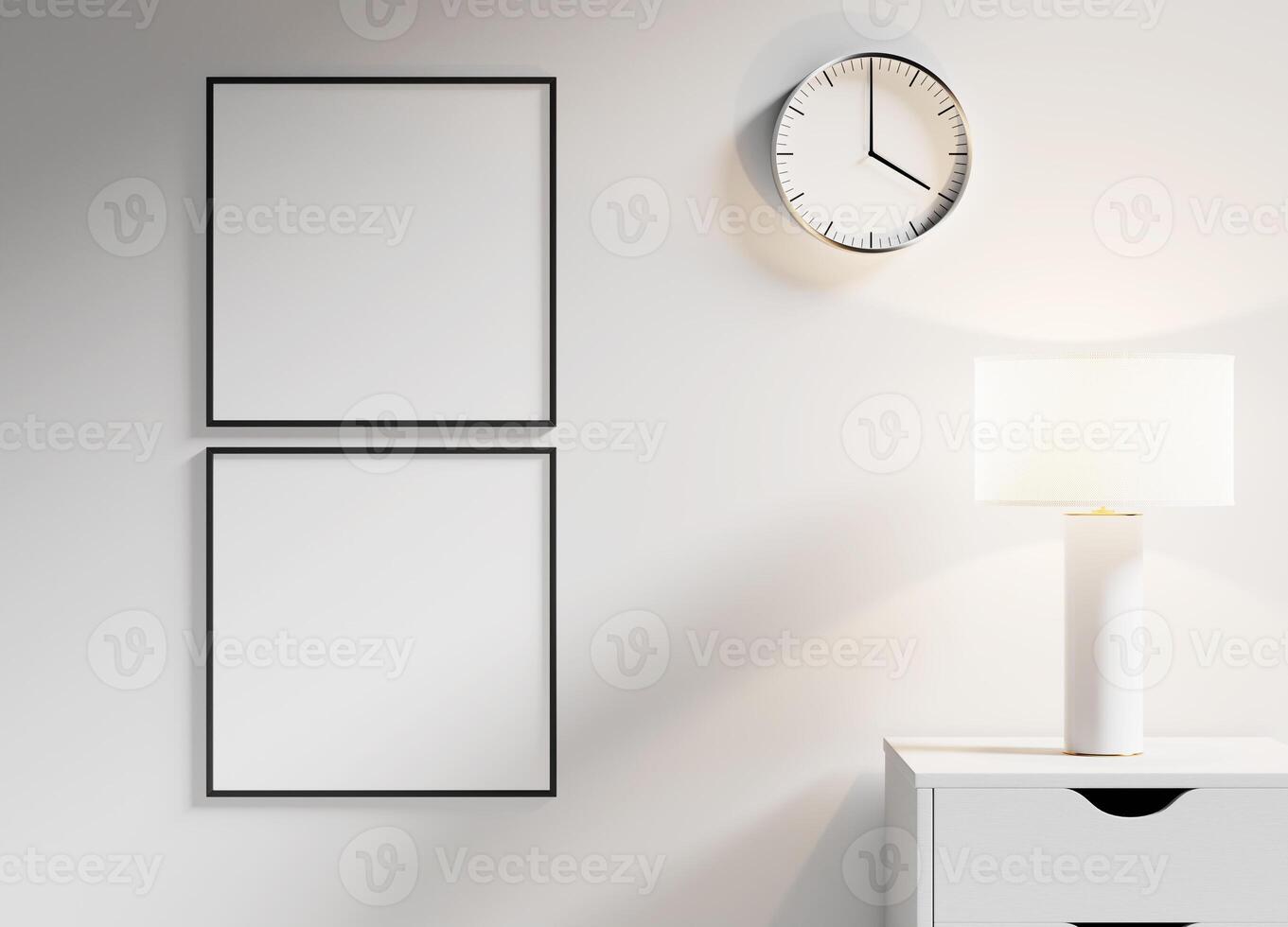 White square frame mockup displayed on a light wall, providing a clean canvas for design projects and art displays. photo