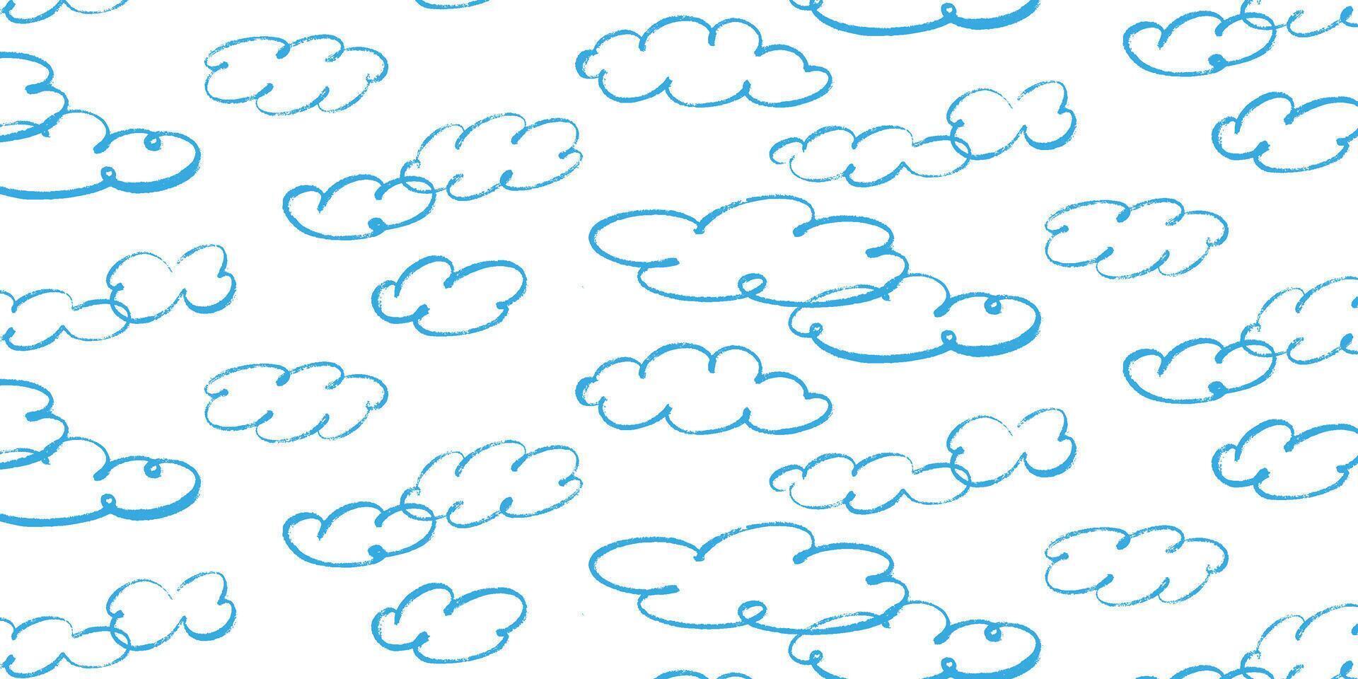 Hand-drawn clouds seamless pattern. Doodle sky background in handwriting style. illustration on transparent background for kids, weather, or nursery-themed designs vector
