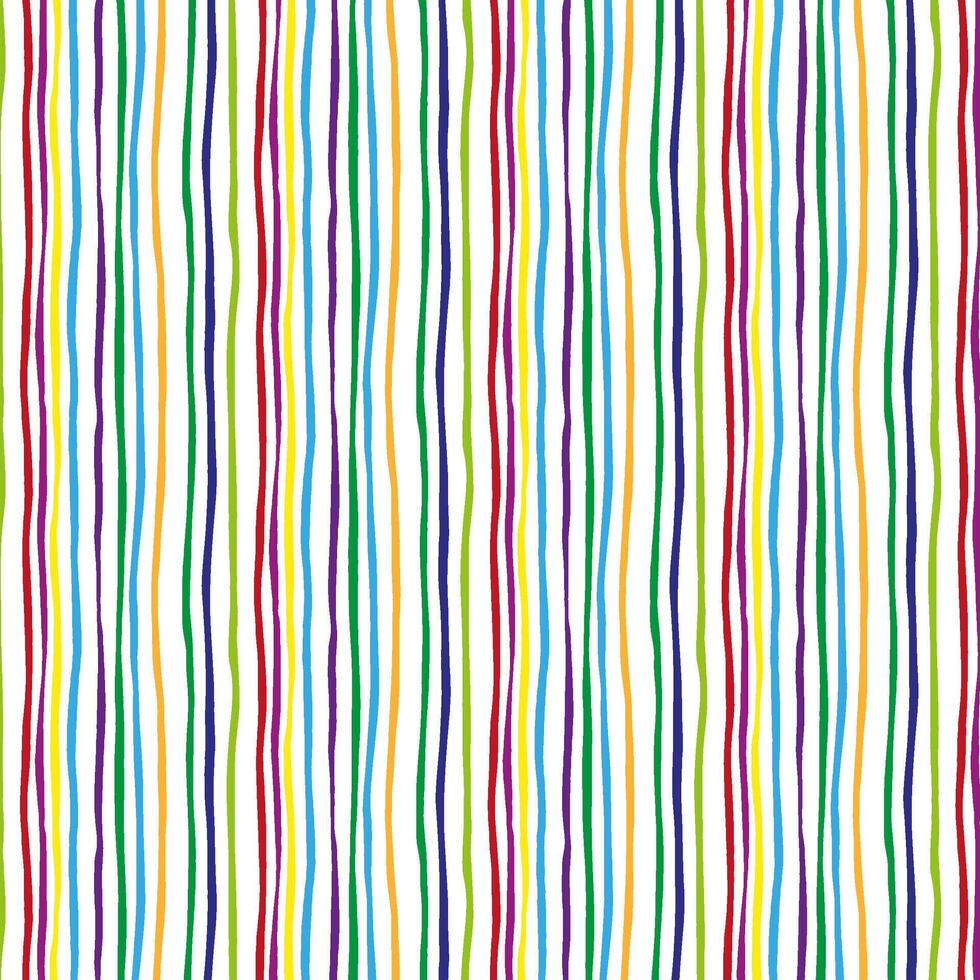 Striped pattern featuring imperfect, irregular vertical lines. Colorful thin doodle-style stripes in a hand-drawn background. Created entirely by hand, without the use of any artificial vector