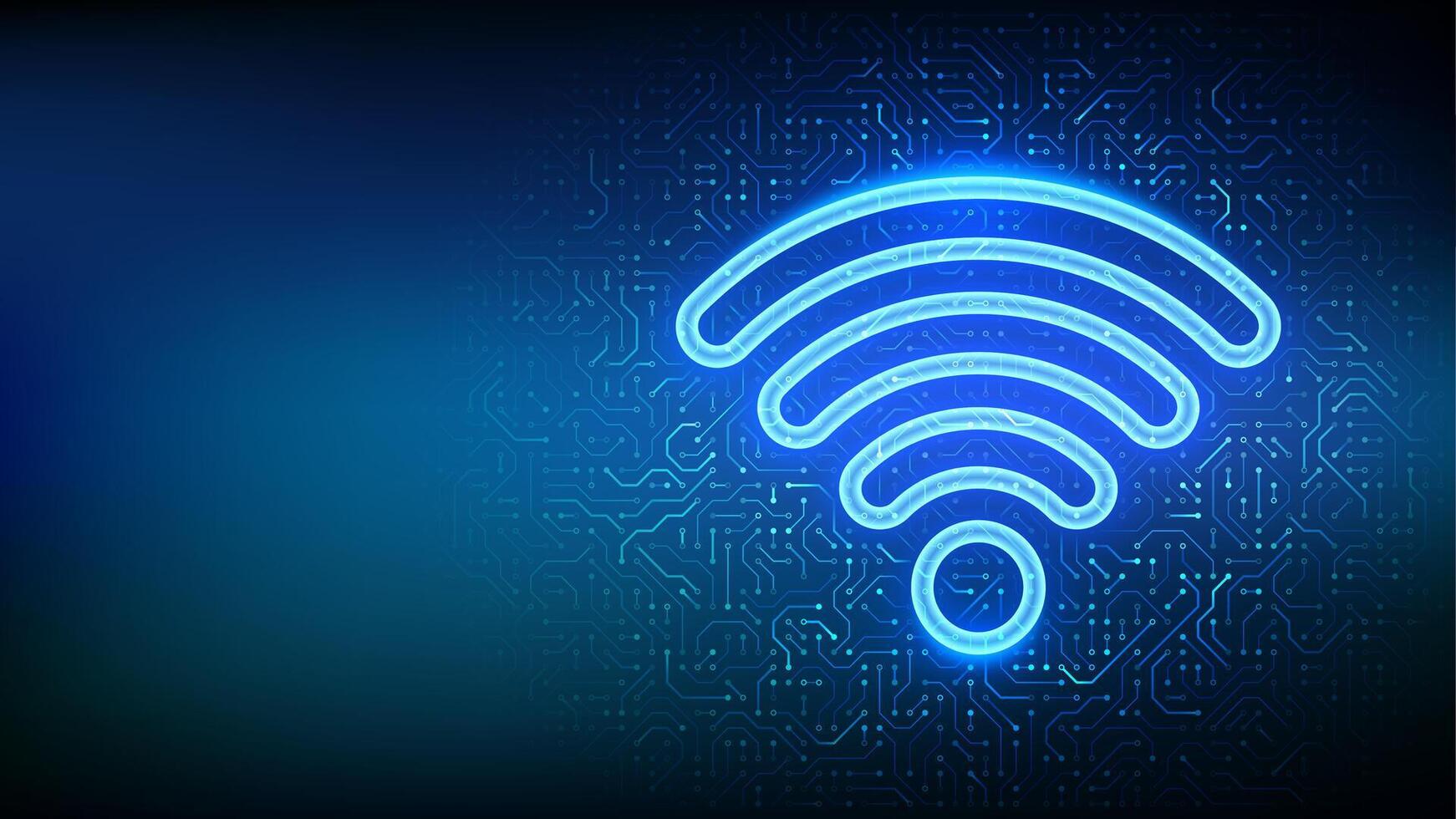 Wi-Fi network. Wi Fi icon. Wlan access, wireless hotspot signal symbol. Mobile connection zone. Router transmission. Circuit board pattern. PCB printed circuit texture. vector