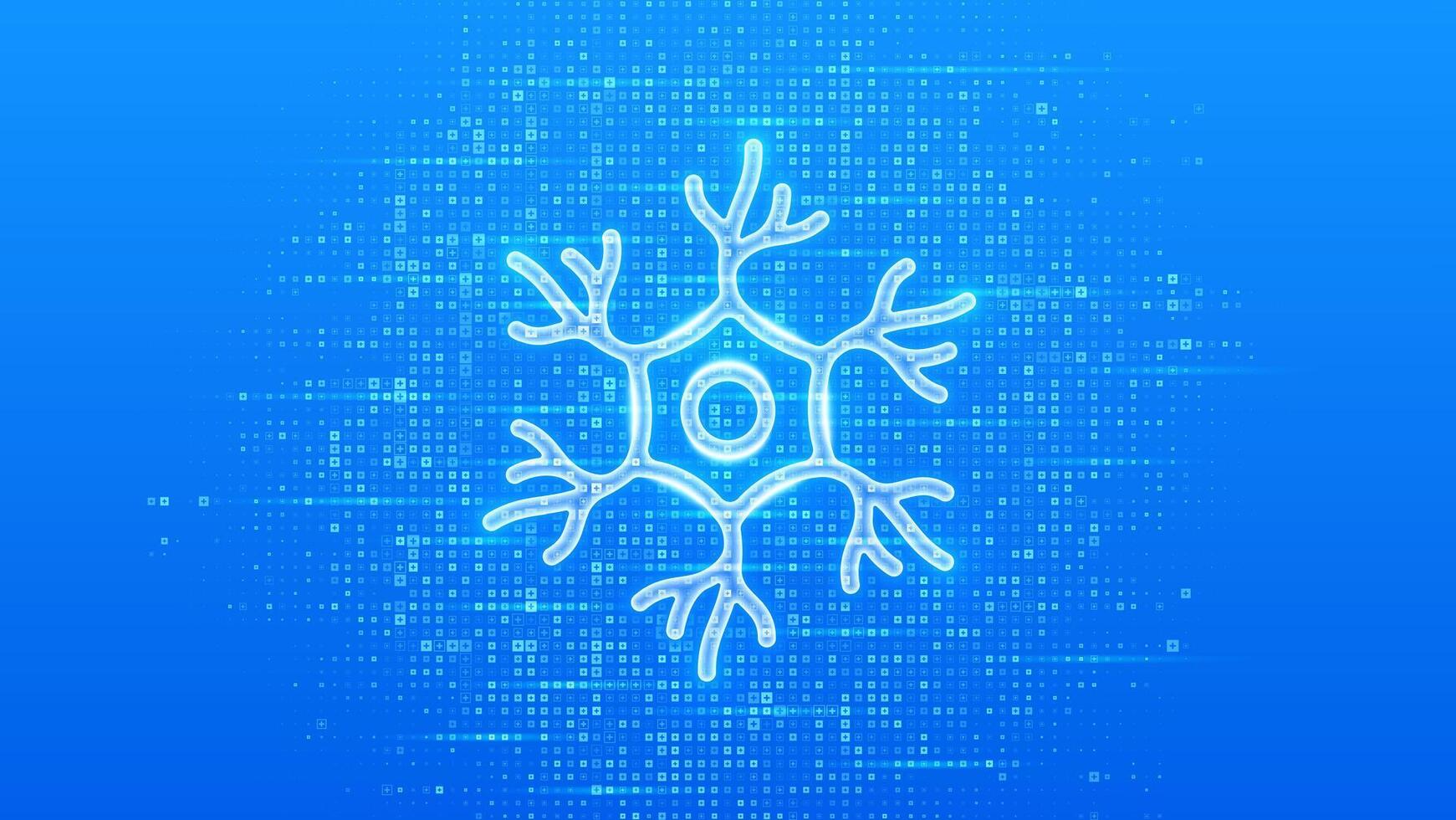 Nerve cell icon. Human neuron cell, unit of the nervous system. Nerve health. Neural communication, brain function. Blue medical background made with cross shape symbol vector