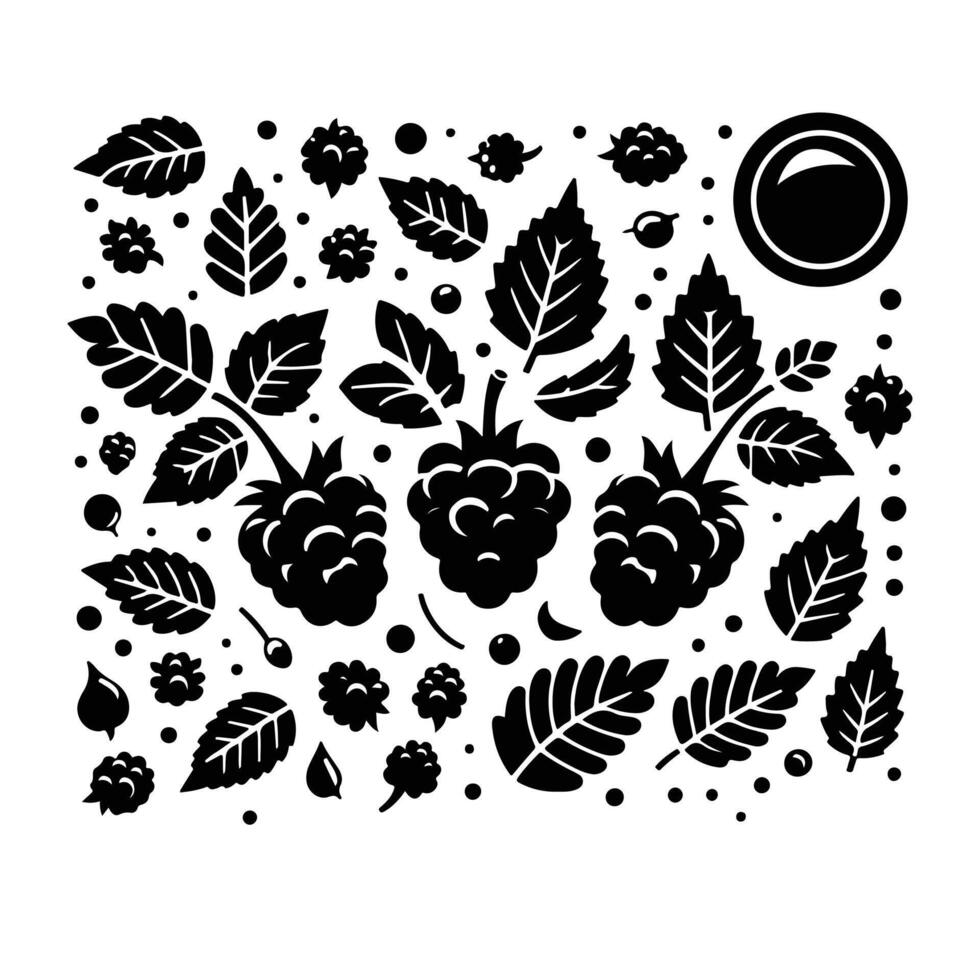 Organic Garden Raspberries Silhouette Art vector
