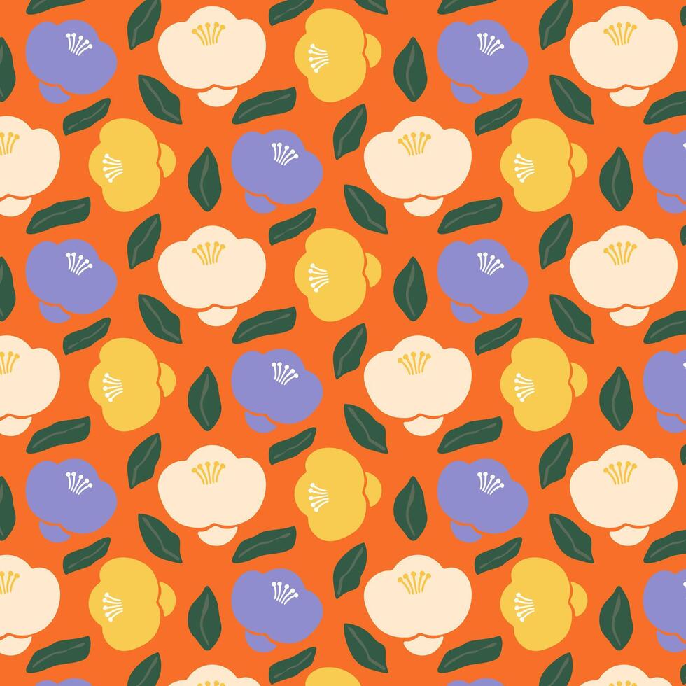Cute floral bright seamless background. Abstract flowers hand drawn. vector