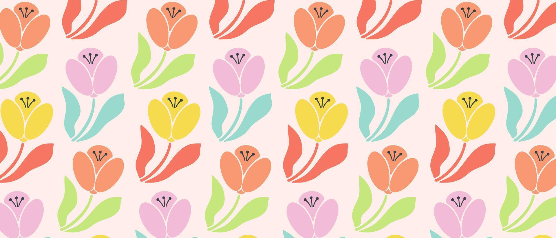 Cute floral bright seamless background with hand drawn flowers. vector