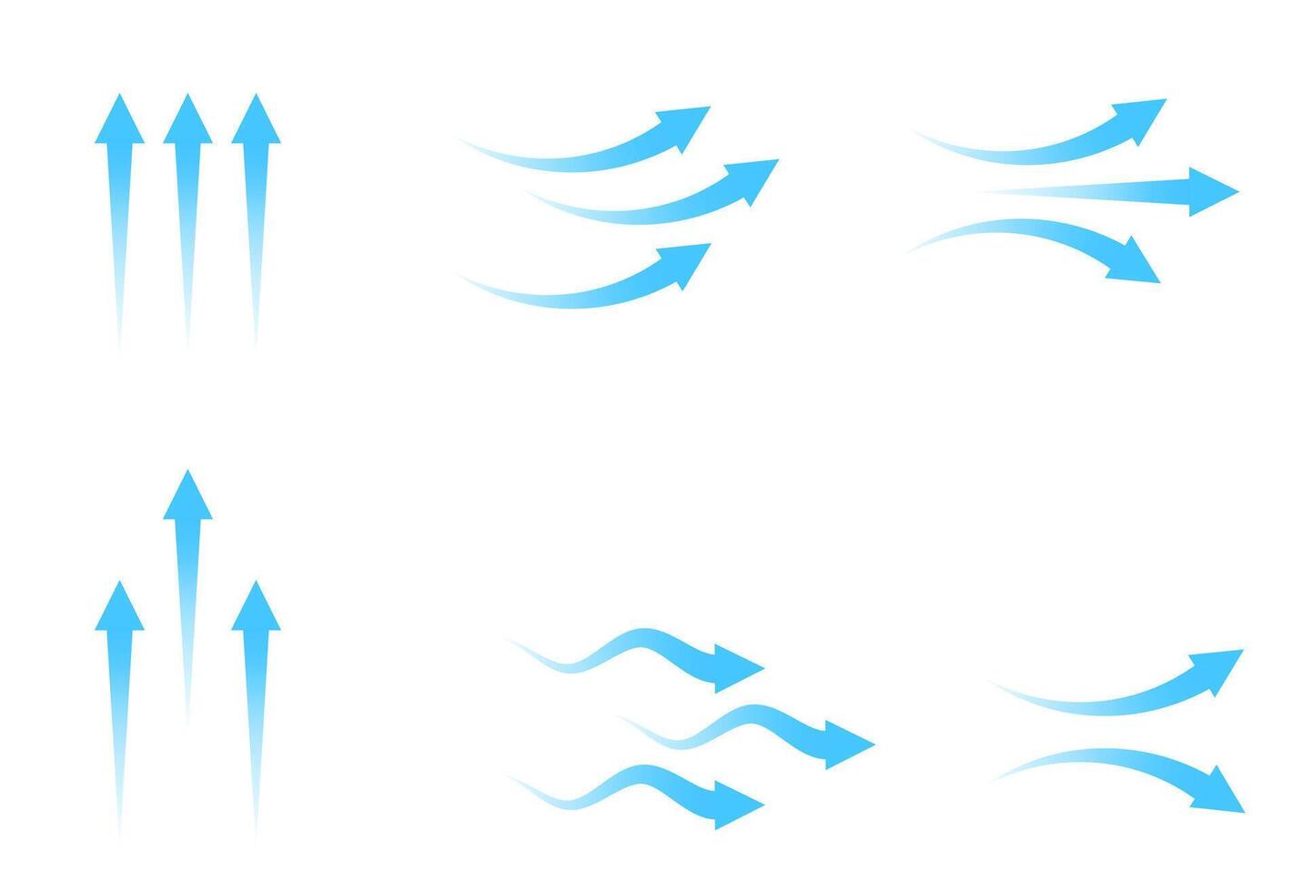 Set of blue arrow showing wind air flow isolated , air direction. vector
