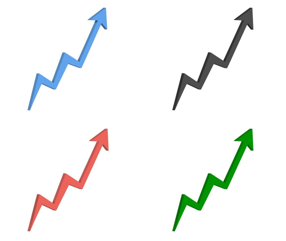 Set of 3D arrows of different colors for business growth. vector