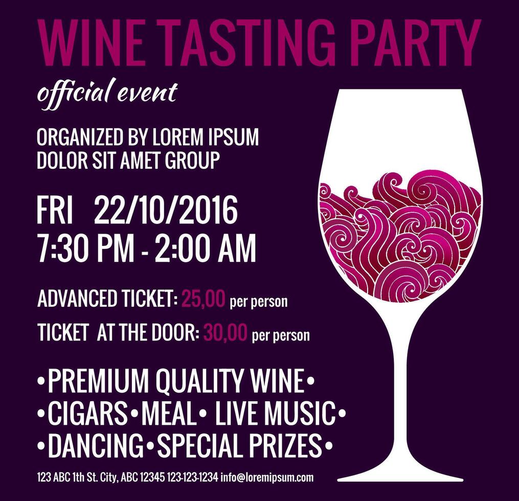 Wine Tasting Party Flyer Design Template. Degustation Event Invitation Brochure vector