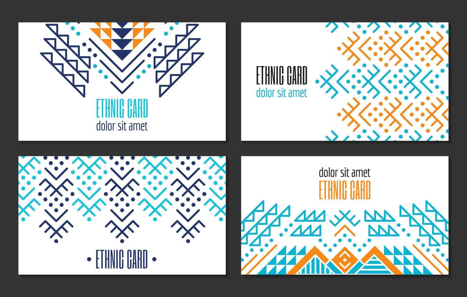 Aztec Ornate Ethnic Design Set. Tribal Business Cards Collection.Card vector