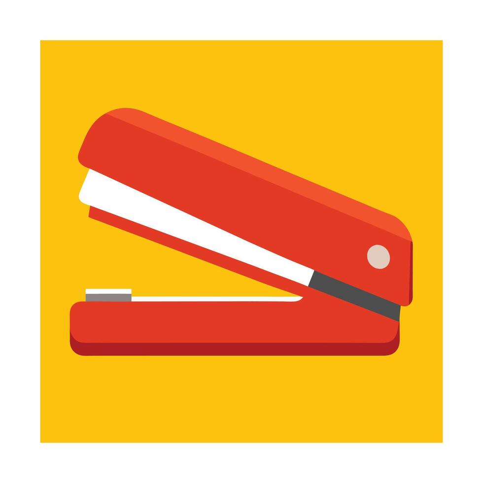 Red stapler minimalist illustration on yellow background for office supply designs vector