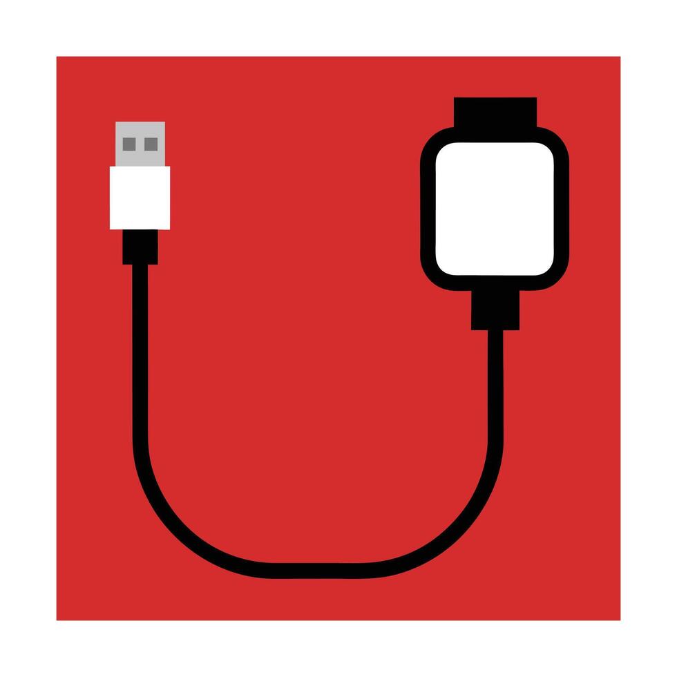 Minimalist illustration of smartwatch charging cable on a red background square vector