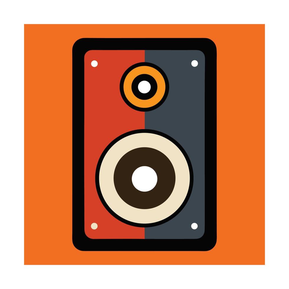 Retro speaker illustration in orange red and grey for music and audio themes vector