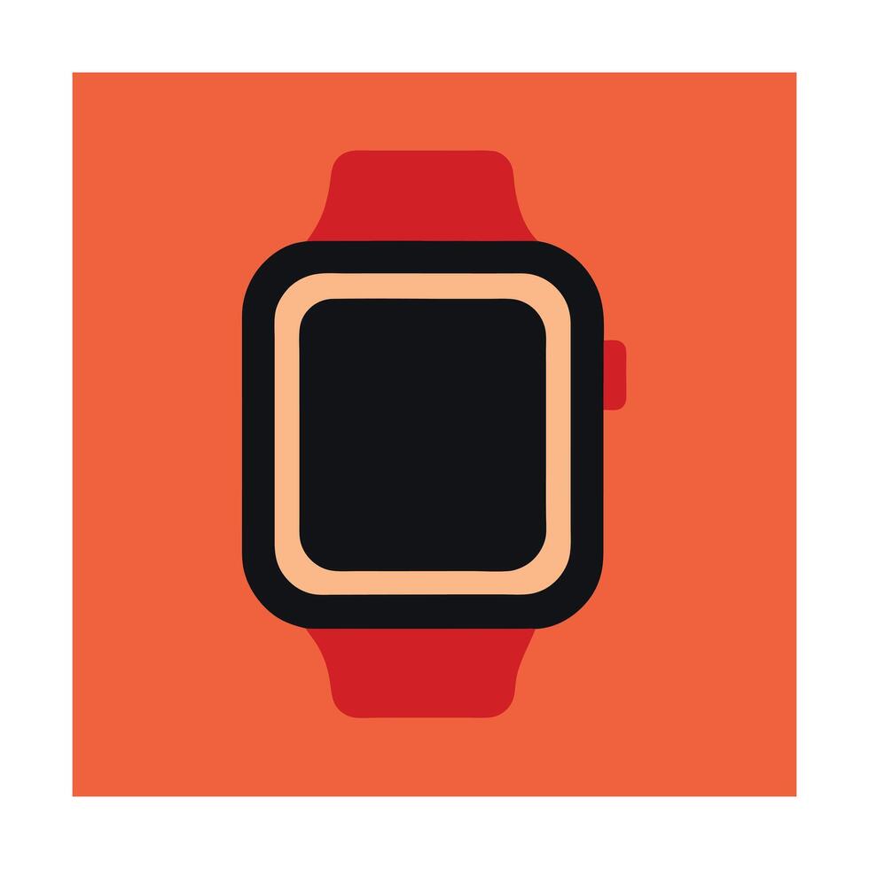 Digital smartwatch flat design illustration with red strap and orange background graphic vector