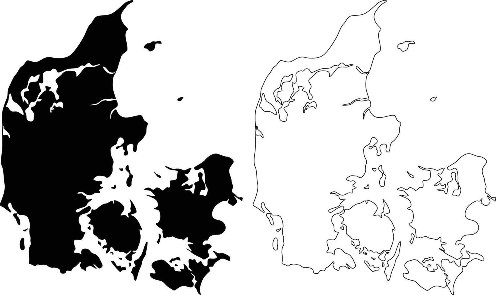 Map of Denmark Silhouette Flat and Outline Design vector