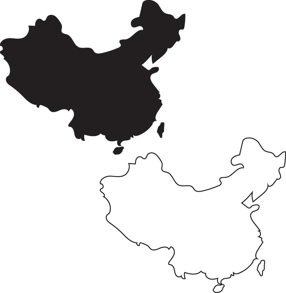 Map of China Silhouette Flat and Outline Design vector