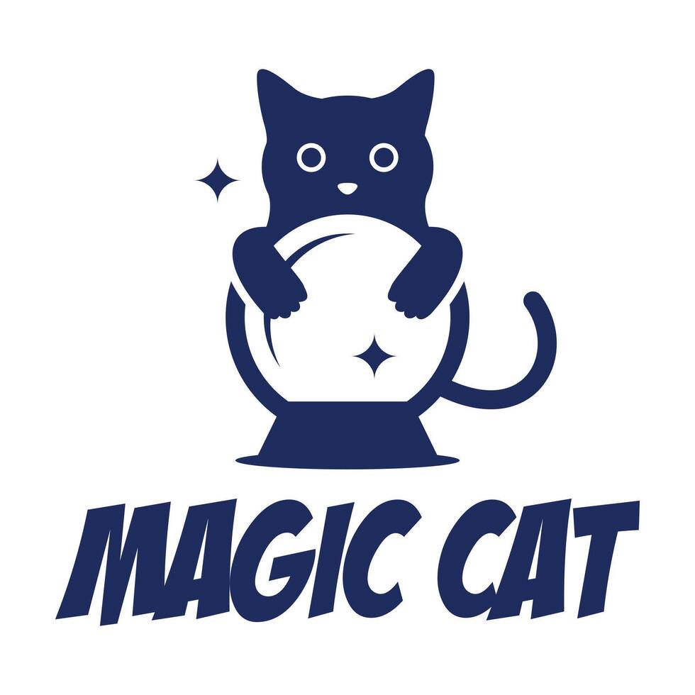 magic cat flat minimalist logo design vector