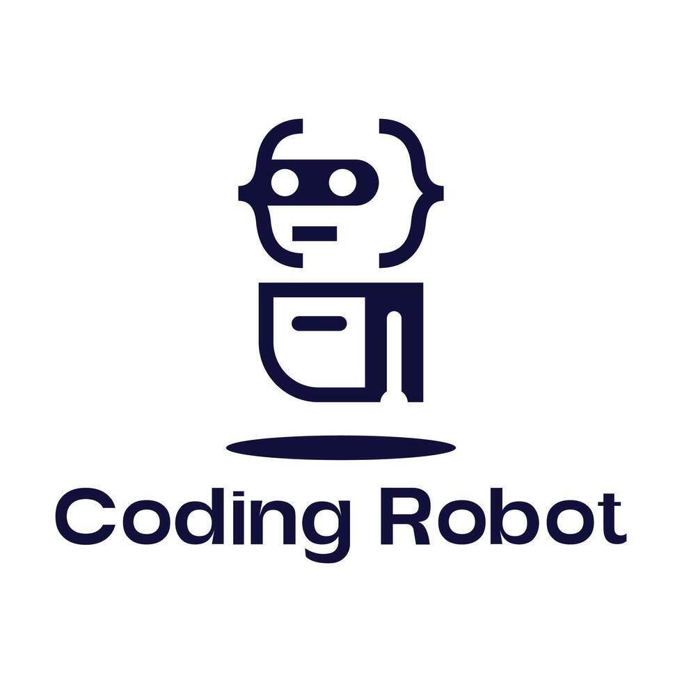 coding programmer robot flat minimalist logo design vector