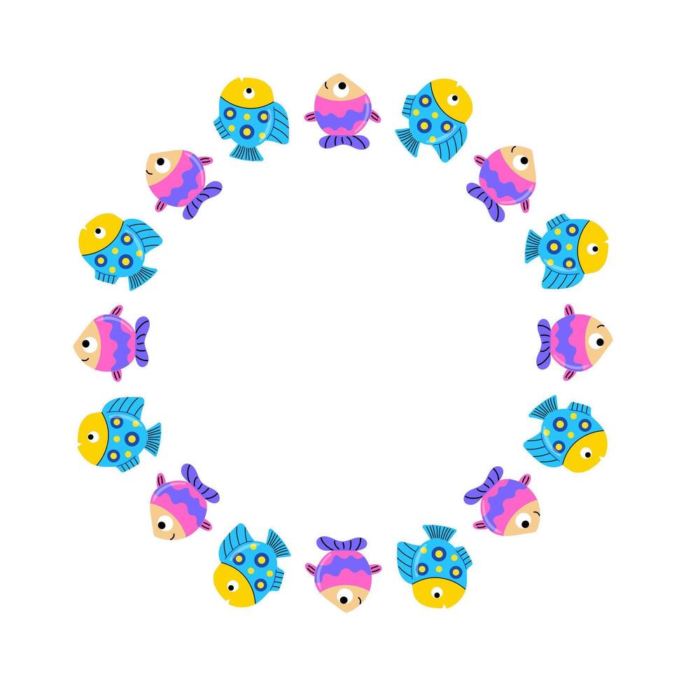 Round frame with tropical fish vector