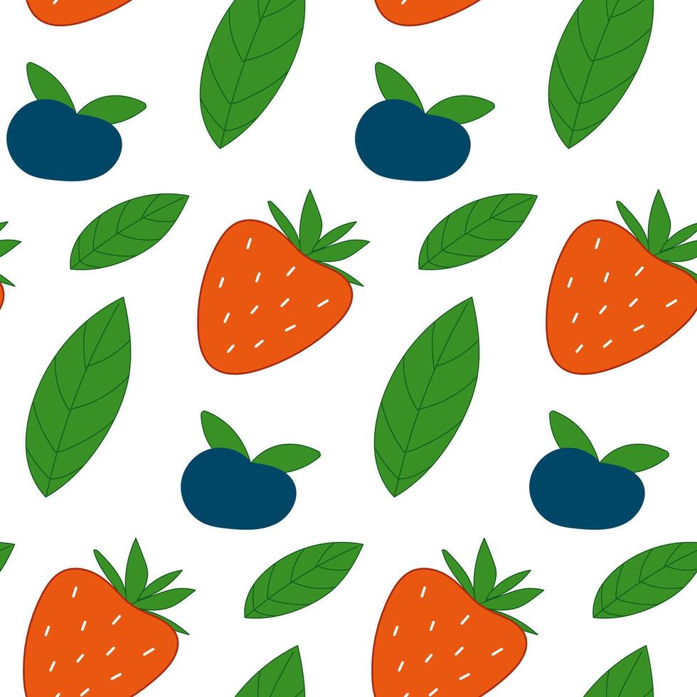 Seamless pattern with strawberry and blueberry. Summer berries. vector