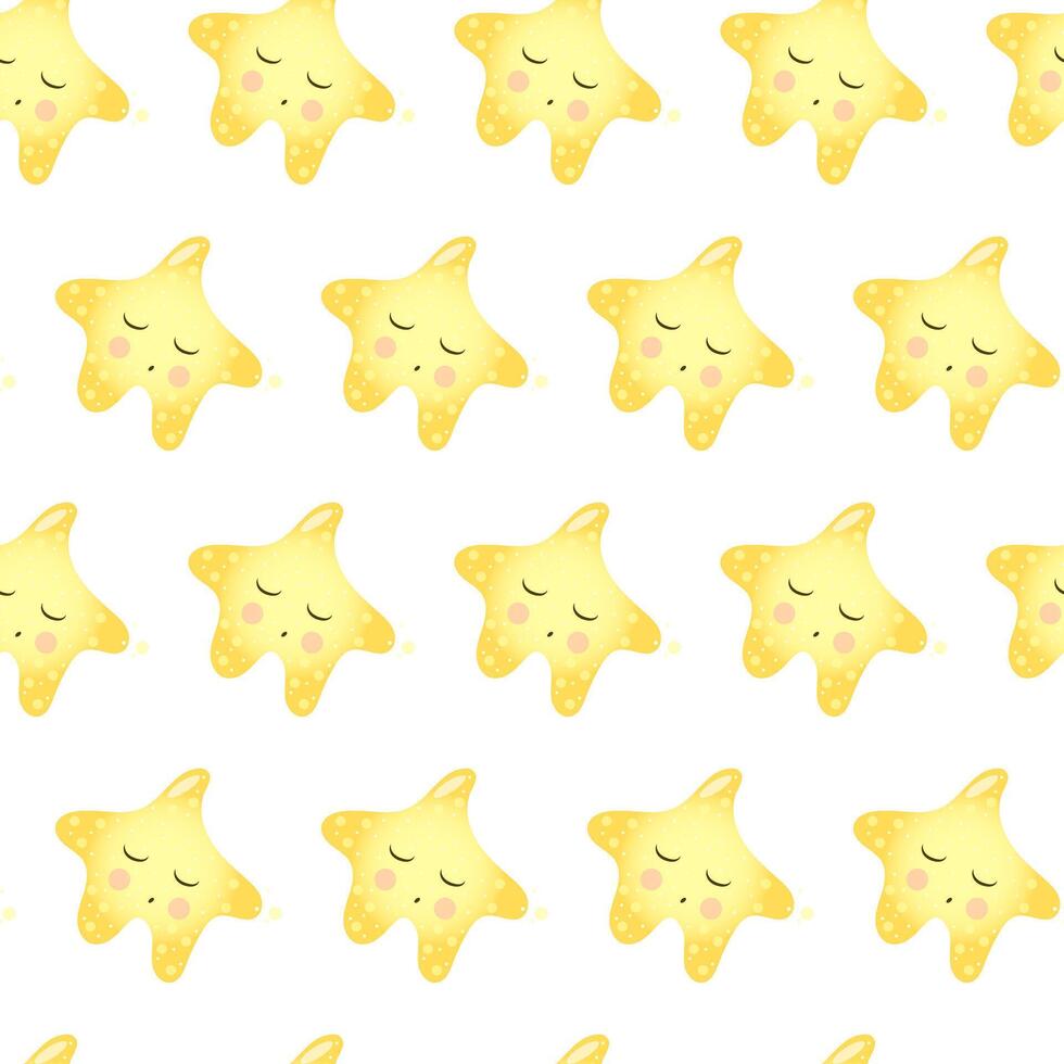 Seamless pattern with cute kawaii sleeping star. vector