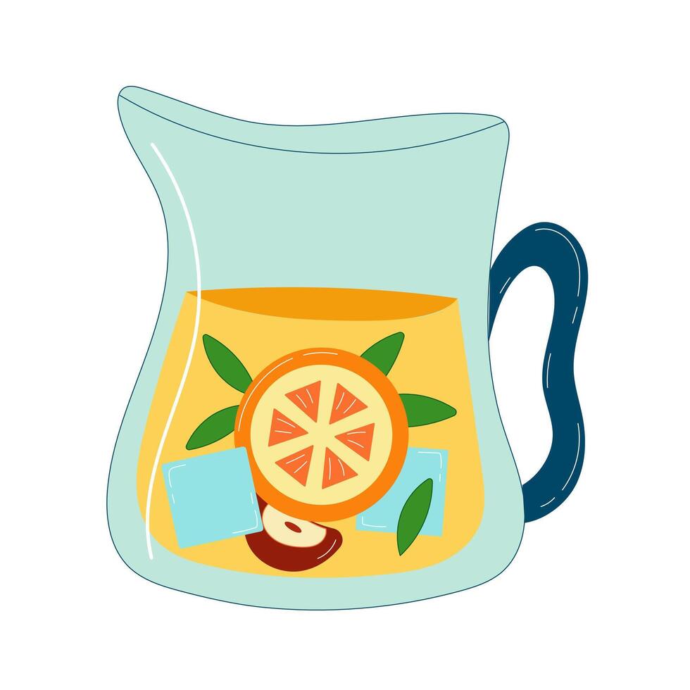 Jar with lemonade, ice and berries. Glass jar vector