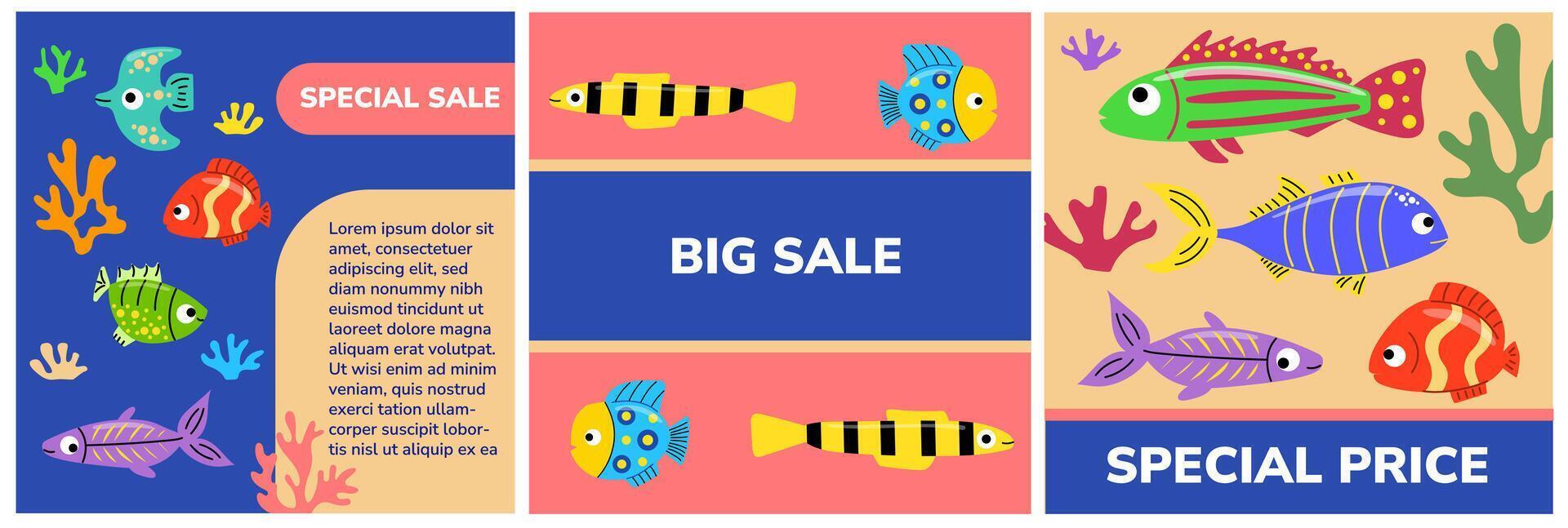 Sale discount banner with tropical fish vector