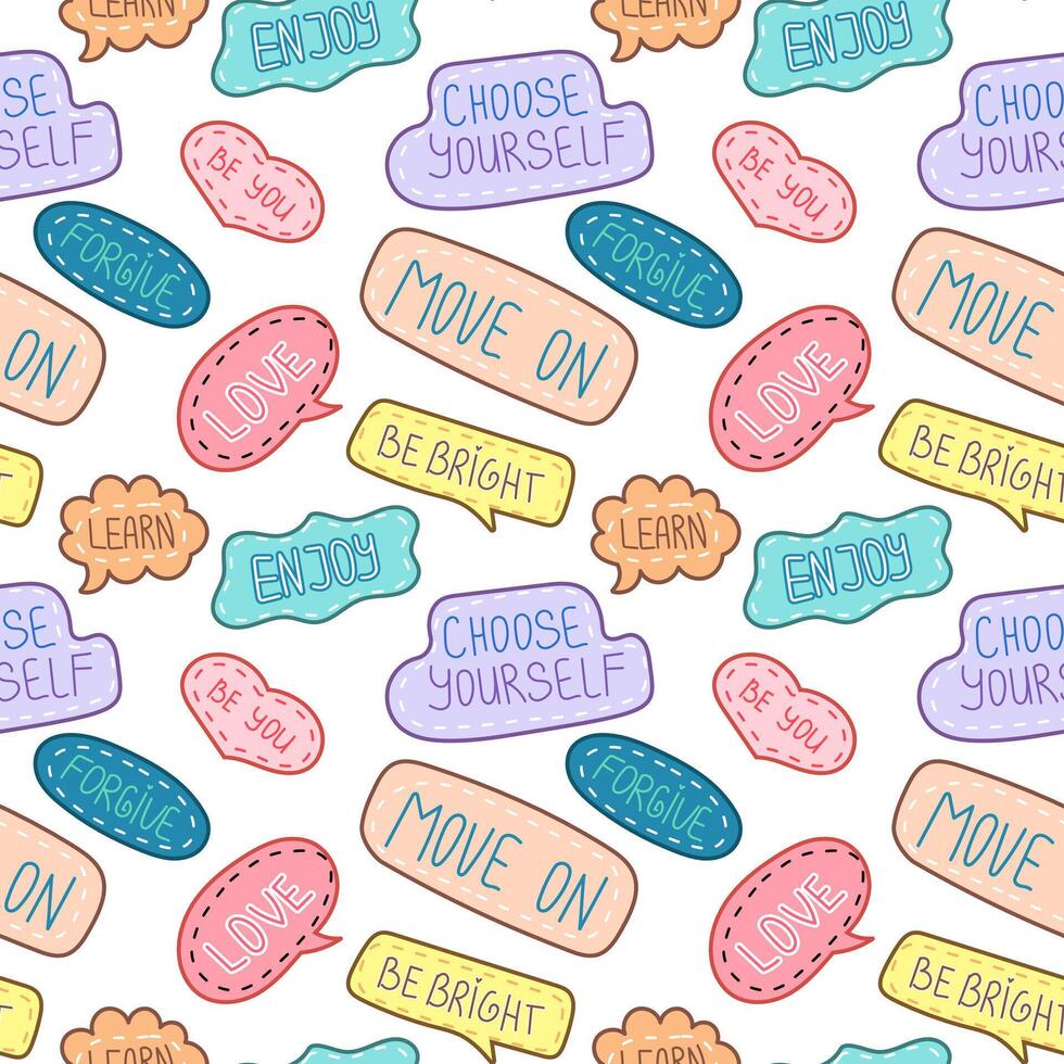 Motivation sticker seamless pattern. Cute stickers. Motivation. vector