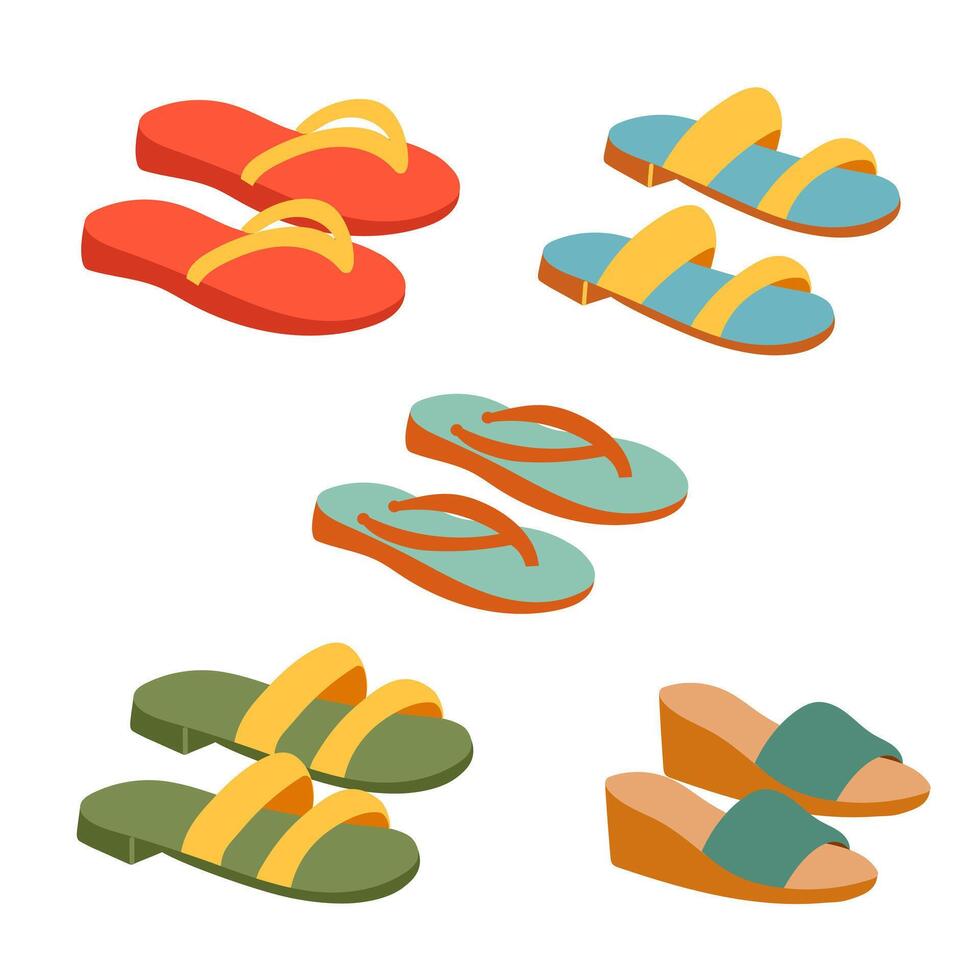 Set of summer shoes. Open shoes. vector