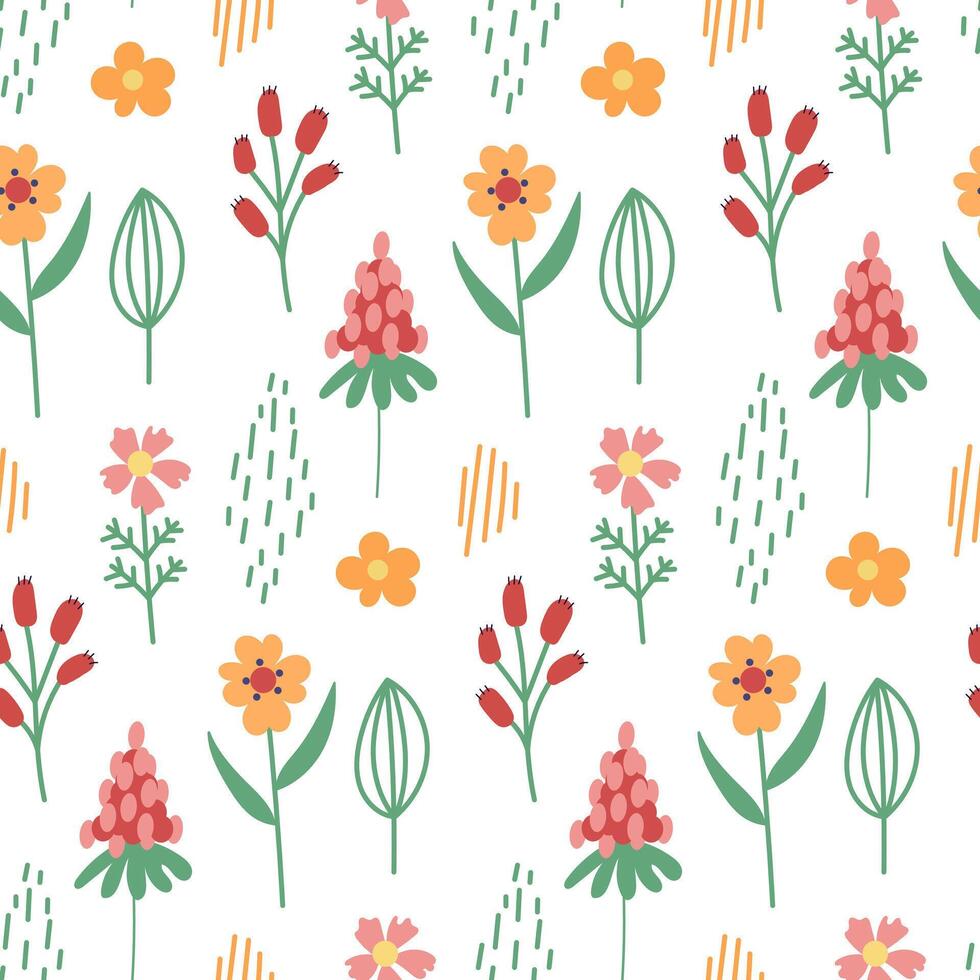 Spring flower seamless pattern. Hand drawn simple flowers. vector