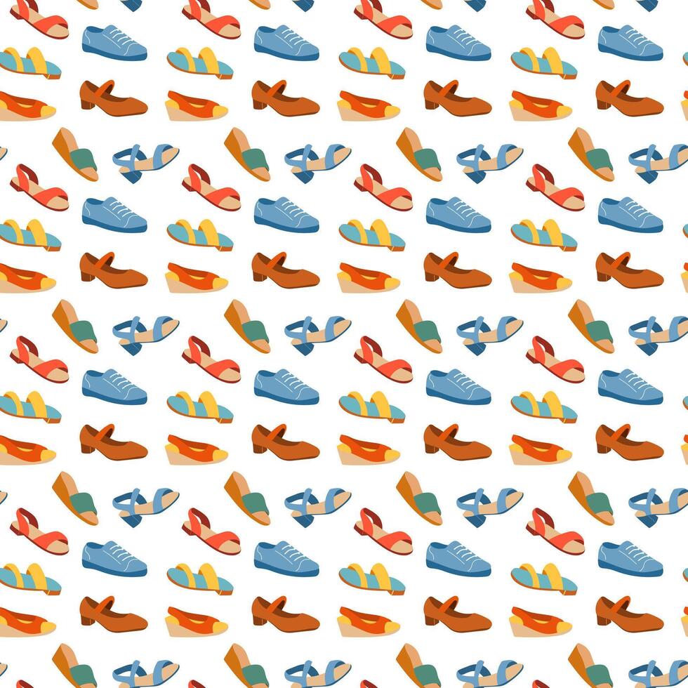 Seamless pattern of different shoes. vector